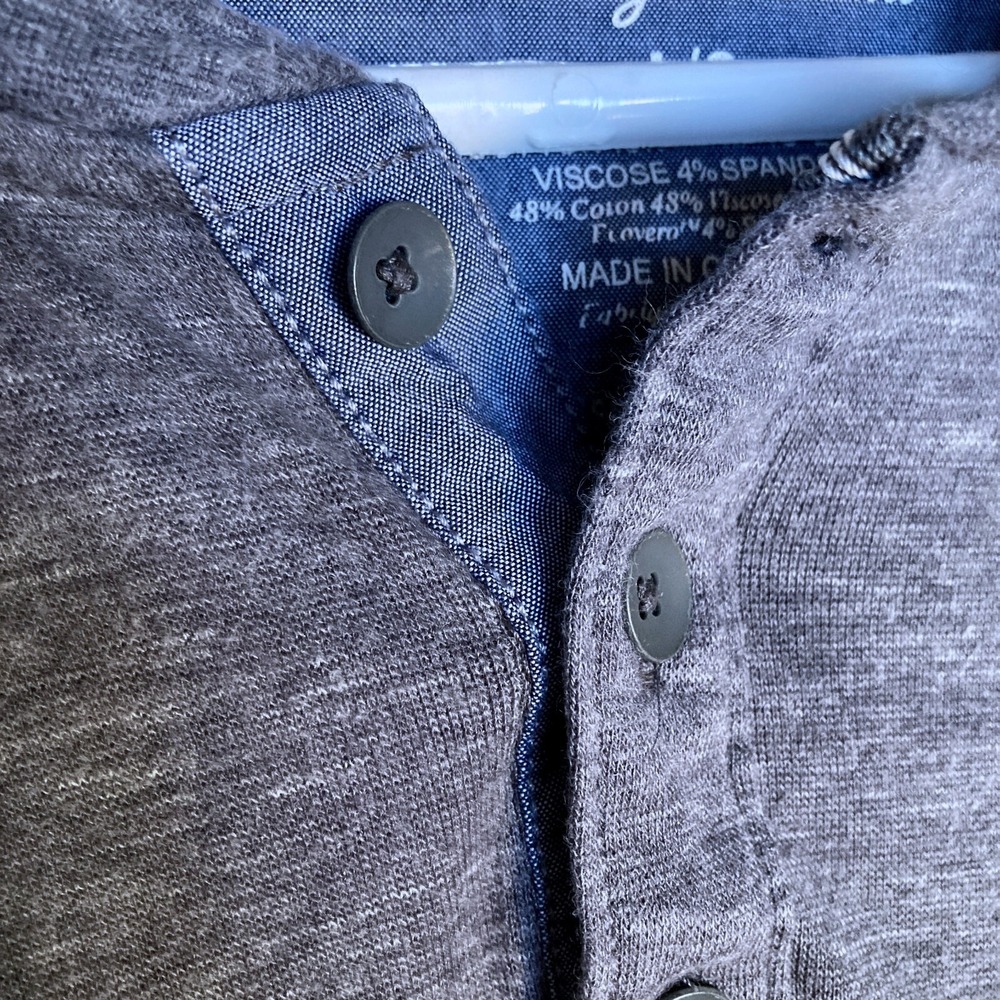 Tommy Bahama Mens Henley Shirt Contrast Trim L Long Sleeve Button Heathered Gray